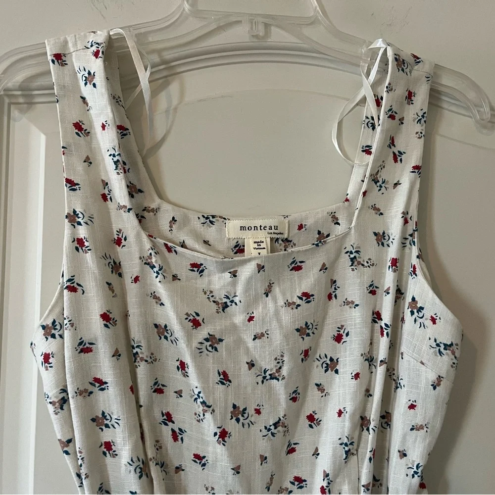 Monteau Rayon/Linen Blend Floral off-White Sleeveless Dress Juniors Size Large - Picture 10 of 15